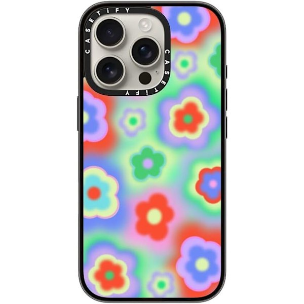 Kompakt iPhone 16 Pro Max Deksel [Lettvekt / 1,2 m 2X Militær Grad Fallbeskyttelse/Slank] - Kirsebær - Klar Svart Acid Flowers iPhone 16 Pro