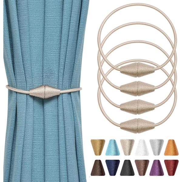 Sett med 4 håndlagde vevde tau magnetiske gardinholdere Praktisk og dekorativt for hjem og kontor (Beige)