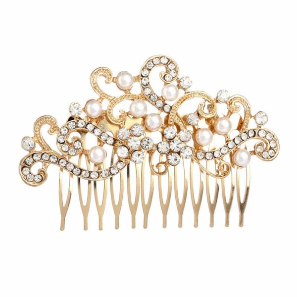 Rhinestone hårkam brudesmykke hårklemme dame hårtilbehør (gull)