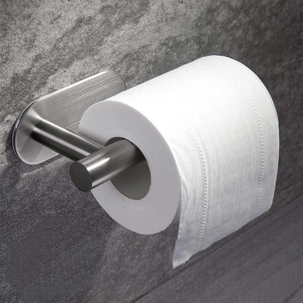 Toiletrulleholder uden boring til badeværelse og toilet, rustfrit stål børstet nikkel (sølv), One Size
