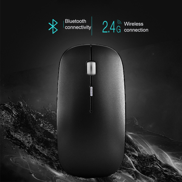 Dubbel läges 2,4G trådlös mus, tyst mini optisk sladdlös mus, ultra slim 1600 DPI-svart