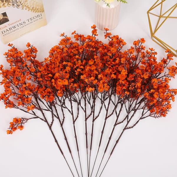 12 stk. kunstige efterårsblomster, \"Real Touch\" brudeslør, falske orange blomster
