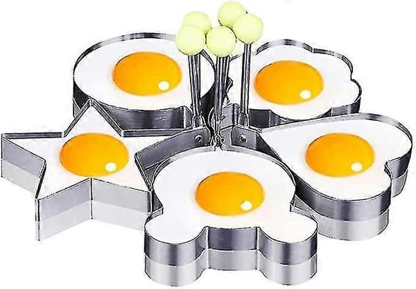 5 former non-stick stekt eggform eggringer med håndtak rustfritt stål pannekakeform stekt eggform for eggmuffins omeletter pannekake PXCL