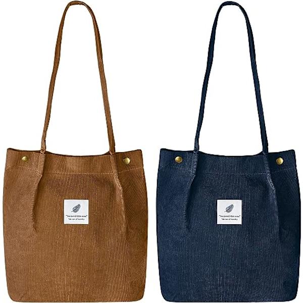 Kordväv Tote Bag för kvinnor Canvas Axelväska med Innerficka