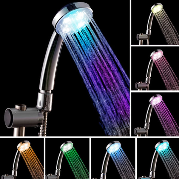 LED-dusch, ljushuvud, lätt duschmunstycke, färgduschhuvud, LED-handdusch, 7 färger Auto Change, Universal, Chrome