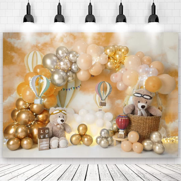8x6ft Baby Første Fødselsdag Baggrund Guld Balloner Bjørn 1. Fødselsdagsfest Kage Smash Baggrunde til Fødselsdagsfest Dekorationer Baggrund Shoot Banner