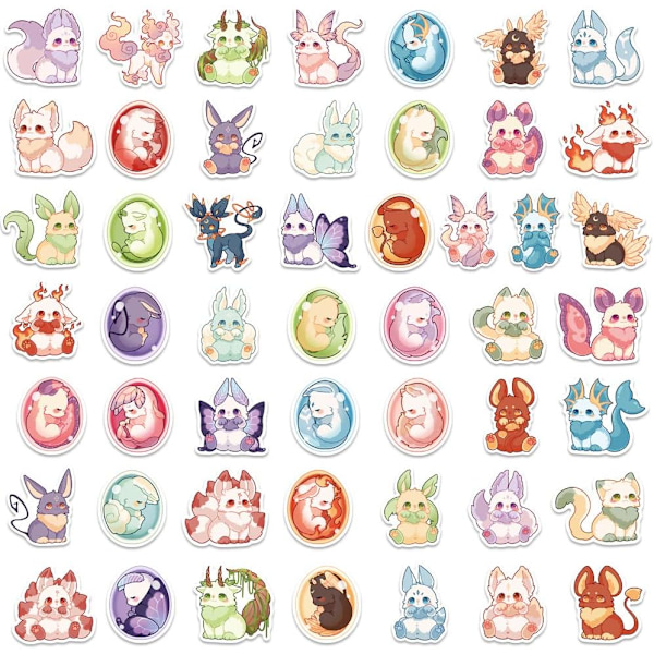 Kawaii Illusoriske Dyresticking for Barn Jenter Gutter Tenåringer Vinyl Vanntette Gjenbrukbare Dekor-Stickere for Bagasje Gitar Telefon Vannflasker 50 stk