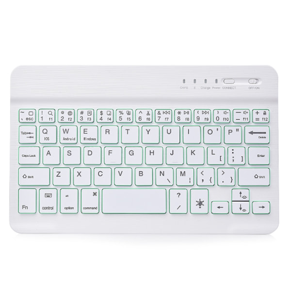 Universell, slank, bærbar trådløs Bluetooth 7-fargers bakgrunnsbelyst tastatur med innebygd oppladbart batteri - 8 tommers hvit bakgrunnsbelysning
