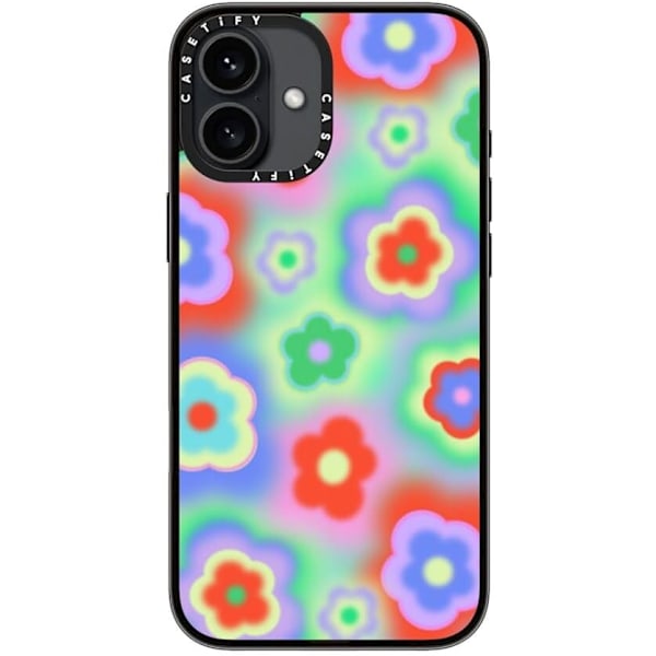 Kompakt iPhone 16 Pro Max Deksel [Lettvekt / 1,2 m 2X Militær Grad Fallbeskyttelse/Slank] - Kirsebær - Klar Svart Acid Flowers iPhone 16 Plus