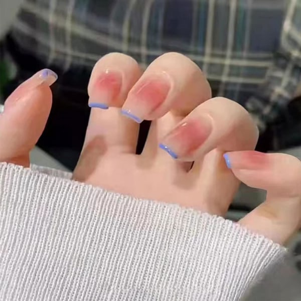 Tryck på naglar Medellånga franska fyrkantiga falska naglar Akryl lösnaglar glansig kista kort stift på naglar för kvinnor och flickor