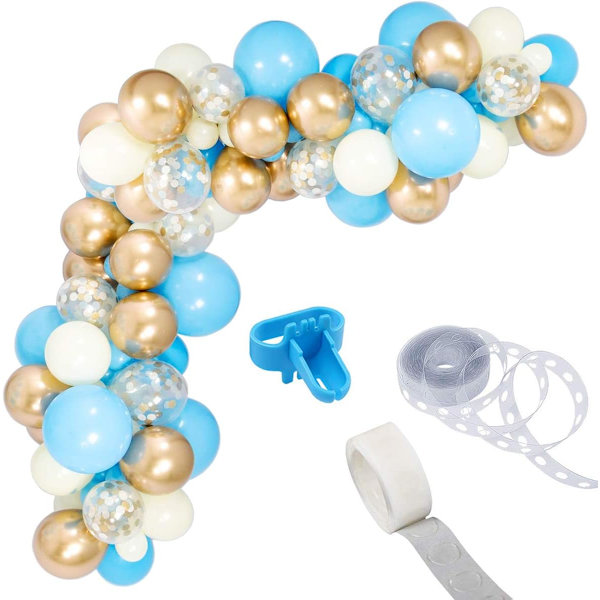 Blå och guld ballongbåge kit, ballongdekorationer bakgrund perfekt för pojkar födelsedag baby brud bröllopsfest dekorationer