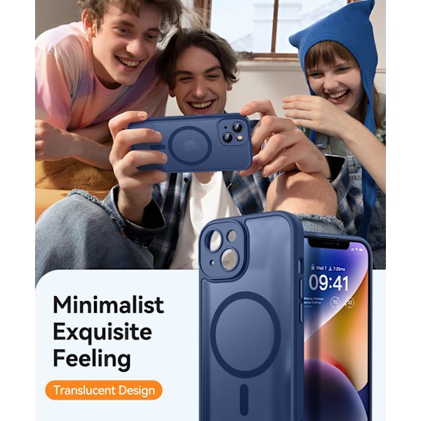 Magnetisk etui til iPhone 16 Pro Max med fuld kamerabeskyttelse [Kompatibel med Magsafe] [Gennemskinnelig mat] Beskyttende telefonetui, mat sort Deep Blue iPhone 14