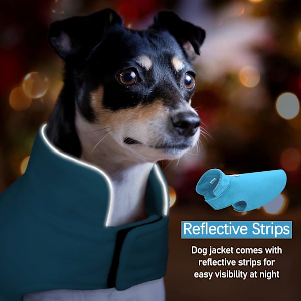 Vindtät vintervarm fleece liten hundkappa reversibel jacka reflekterande mjuk husdjursväst, kallt väder hundtröja kläder koppel överrock, blå, S