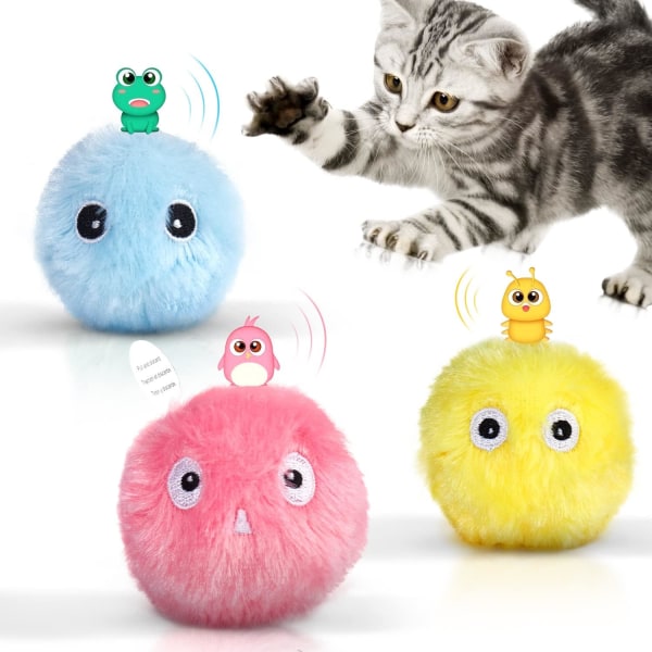 Chirping Cat Toys Balls with Silver Vine Catnip, 3 Pack Fluffy Interactive Cat Kicker, 3 Lifelike Animal Sounds, Kitty Kitten Catnip Exercise Toys
