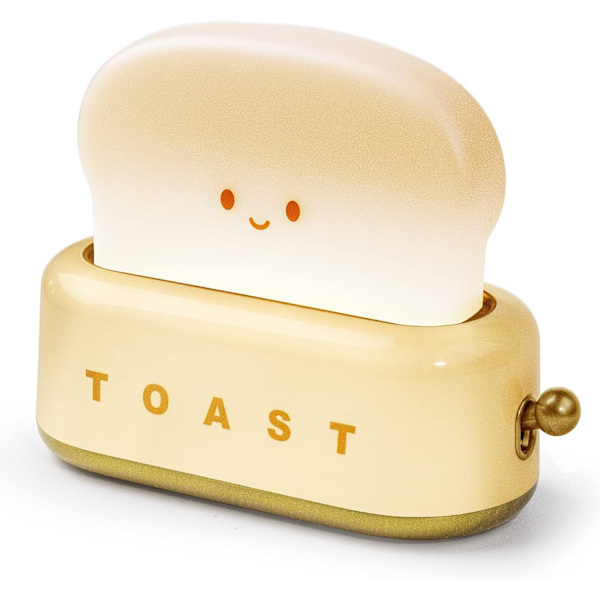 Søt Kawaii Toast Nattlampe for Skrivebordsdekorasjon Bord Baby Barnerom og Soveromsdekor Utsøkt Dimbar Oppladbar Toast Brødlys