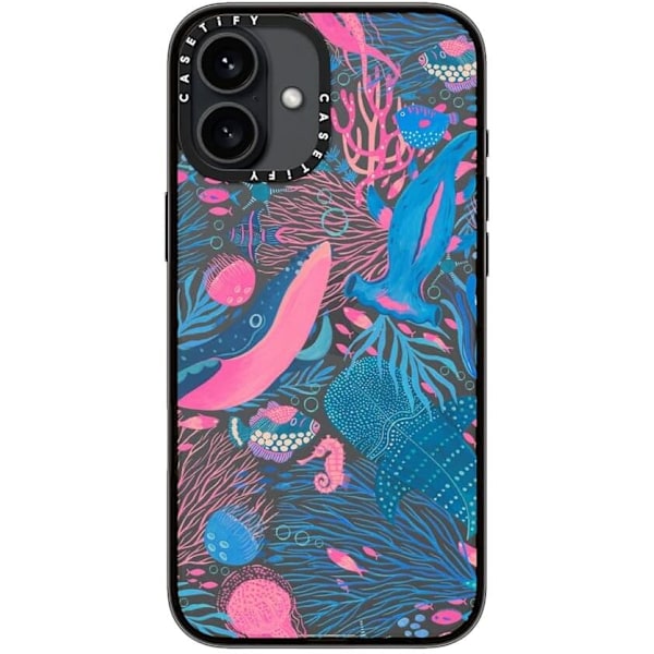 Kompakt iPhone 16 Pro Max Deksel [Lettvekt / 1,2 m 2X Militær Grad Fallbeskyttelse/Slank] - Kirsebær - Klar Svart Under the Sea iPhone 16 Plus