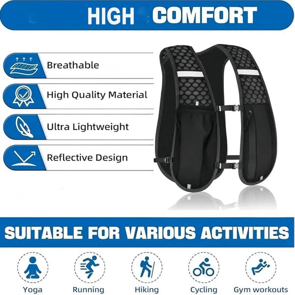 Running Vest Backpack with Reflective Strips - Lightweight Hydration Vest