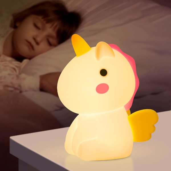 Unicorn nattlampa för flickor sovrum, söt laddningsbar silikon nattlampa för barn, 7 färger och 3 sorters varmt ljus Knacka för att styra Unicorn lampa