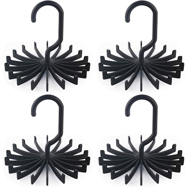 4 Pakke Opdateret Twirl Tie Rack, 5,3 Tommer Stor Størrelse Roterende Bælte Tørklæde Hanger Holder Krog til Skab Opbevaring (Sort)
