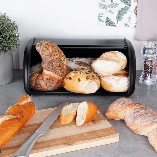 Spacious Bread Box in Elegant Black Stainless Steel 2160