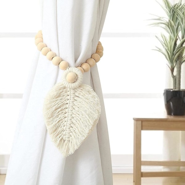 Boho tyg gardinbindningar 2 stycken upphängningar bladhållare macrame nappa konst bohemisk flätad dekor