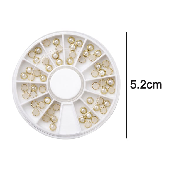 6 stk neglekunst perle smykker 14 rutenett-gullbelagt halvsirkel sminke