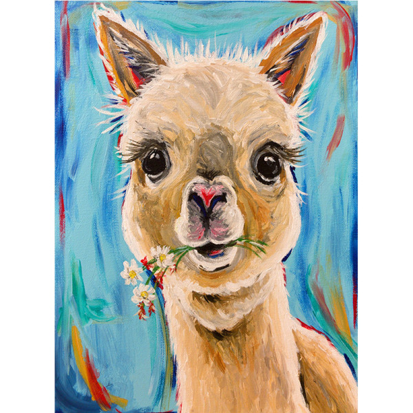 5D diamantmålning djur diy hjort kombination rund borr full av lejon och elefanter -(alpaca)-12*16 tum