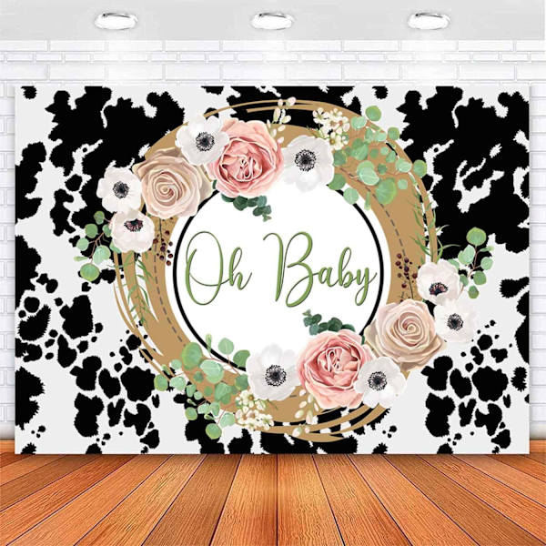 Holy Cow Baby Shower -tausta tytölle Oh Baby Mustavalkoinen lehmäkuvioinen Baby Shower -taustakyltti Baby Shower -koristeet 7x5ft