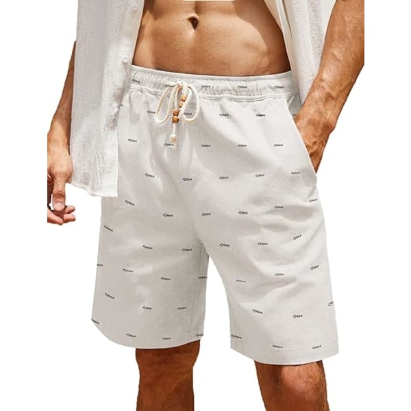 Men's Linen Shorts Casual Elastic Waist Drawstring Summer Beach Shorts