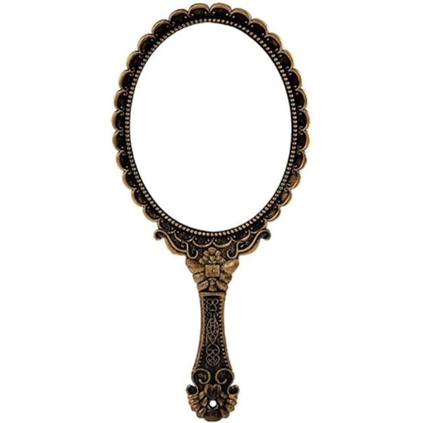 Retro patterned handle cosmetic mirror cosmetic mirror portable lace mirror hand-held mirror-bronze