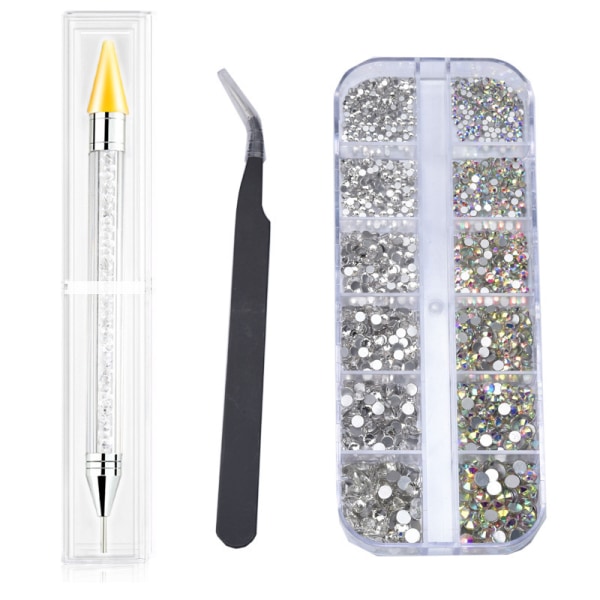 Nagelkonst Tillbehör Set - Gul vaxpunkt borrpenna + Vit Plus AB borr + Pinzett