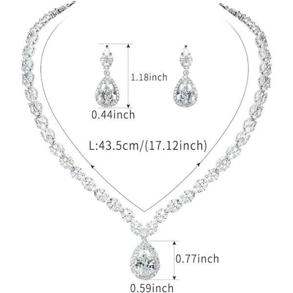 Vitguld/Guldpläterad Dam Cubic Zirconia CZ Marquise Teardrop Bridal Tennis Halsband och Drop Örhänge Set för Bröllop Brudar