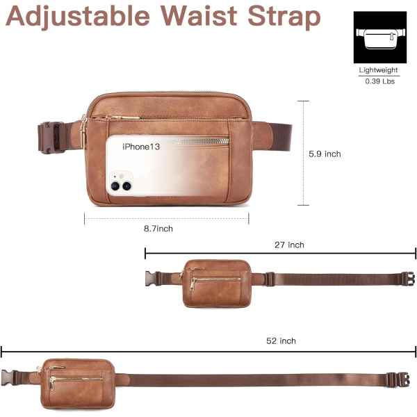 Fanny Packs for Women Cross Body Bag Leather Belt Bag Fashionable Waist Bag with Adjustable Strap Brown