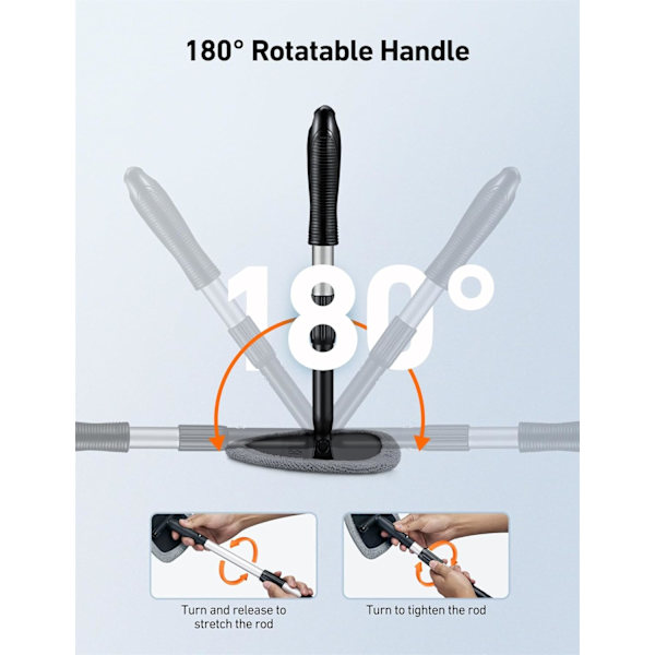 Windshield Cleaning Tool, Car Interior Detailing Cleaning Kit with Extendable Handle and 4 Reusable Microfiber Pads, Gray Grey