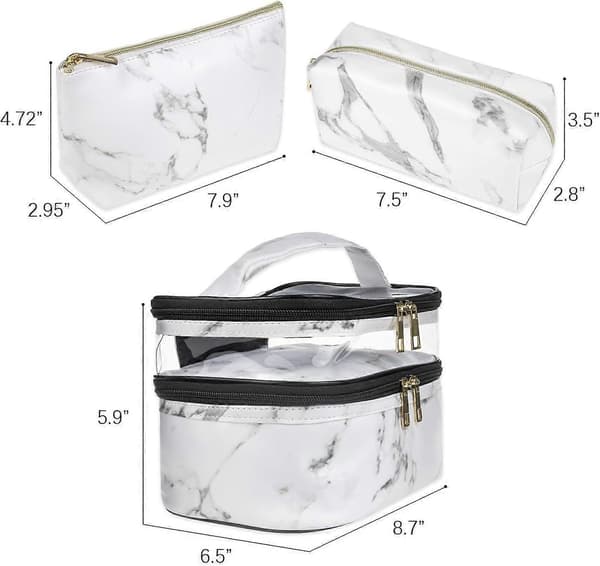 Makeuptaske Kosmetiktaske 3 stk. Marmor Makeuptaske Sæt Rejse Makeuptasker til kvinder PU Læder Makeuptaske Makeuppung