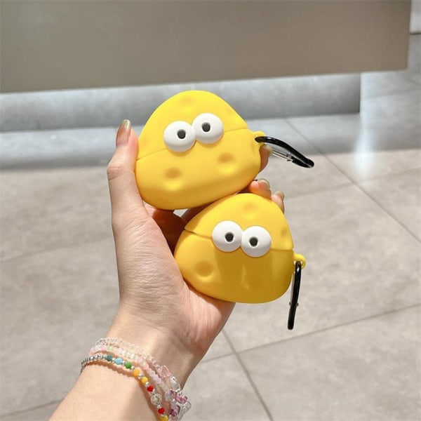 Compatible for AirPods Case Soft Silicone with Cute 3D Cheese Cartoon Design Shockproof Keychain Cover for Girls Woman Airpods 3-Yellow