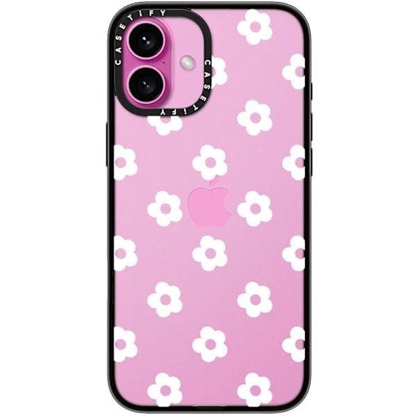 Kompakt iPhone 16 Pro Max Deksel [Lettvekt / 1,2 m 2X Militær Grad Fallbeskyttelse/Slank] - Kirsebær - Klar Svart Ditsy Daisies - White iPhone 16 Plus