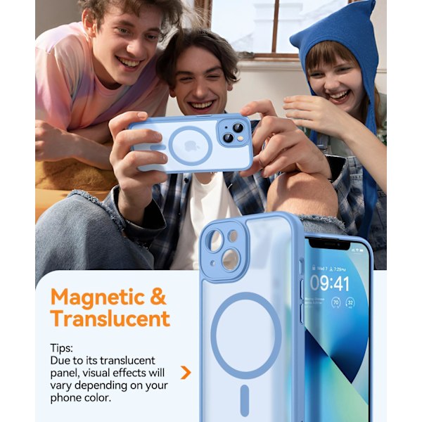 Magnetisk etui til iPhone 16 Pro Max med fuld kamerabeskyttelse [Kompatibel med Magsafe] [Gennemskinnelig mat] Beskyttende telefonetui, mat sort Light Blue iPhone 13