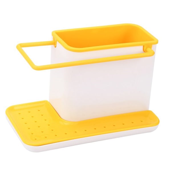 Vaskeservant-organisator med integrert avløp, holder for svamp, børste, vaskemiddel og oppvaskklut, avtakbar, vanlig størrelse Orange and white