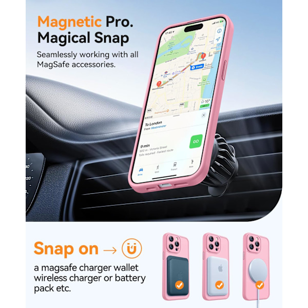 Magnetiskt skal för iPhone 16 Pro Max med fullständigt kameraskydd [Kompatibel med MagSafe] [Genomskinlig matt] Skyddande telefonfodral, Matt svart Pink iPhone 14 Pro