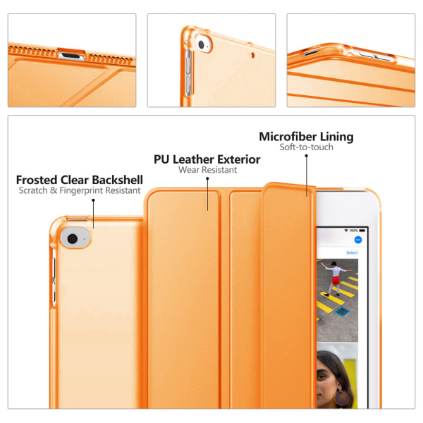 Cover - Slim Lättvikts-Smart Case Cover med genomskinligt frostat ryggskydd med Auto Wake/Sleep-orange
