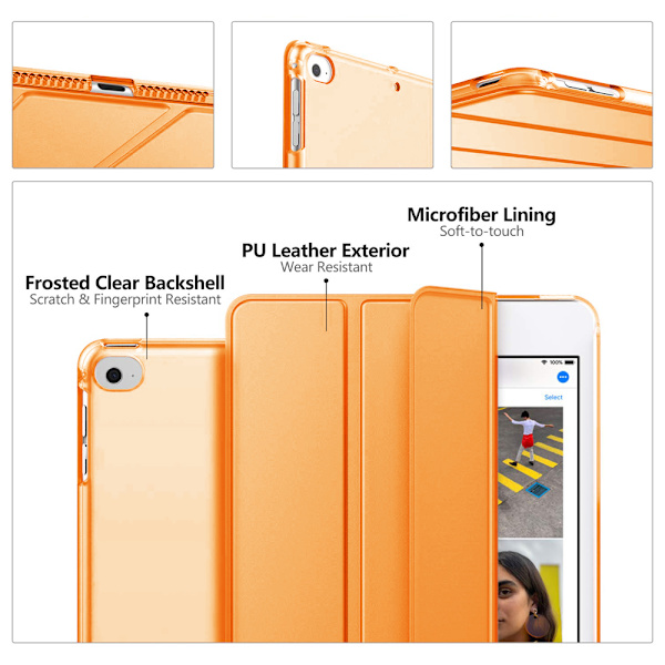Fodral - Slim Lightweight Smart Case Stand Cover med genomskinlig frostad bakskydd med automatisk väckning/sömn - orange