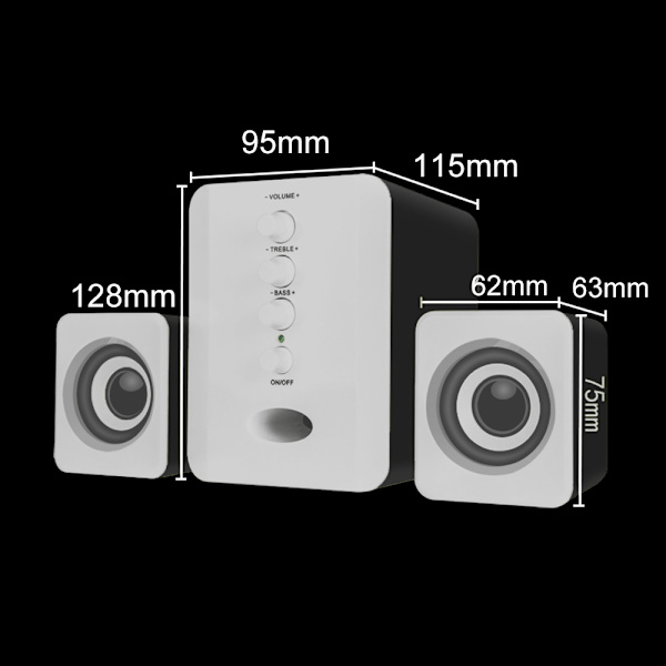 Mini USB 2.1 kablet kombinert høyttaler bass musikk subwoofer for stasjonær bærbar PC nettbrett smarttelefon - svart og rød