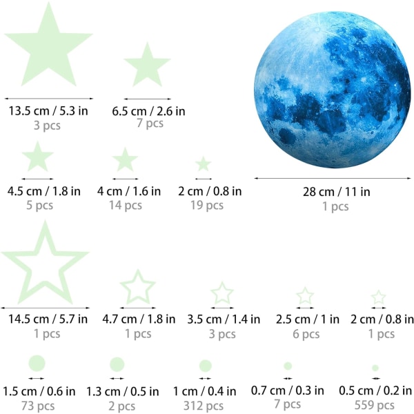 Glow in the Dark Stars för tak, Glow in the Dark Stars and Moon Wall Decals, Takstjärnor Glow in the Dark Kids