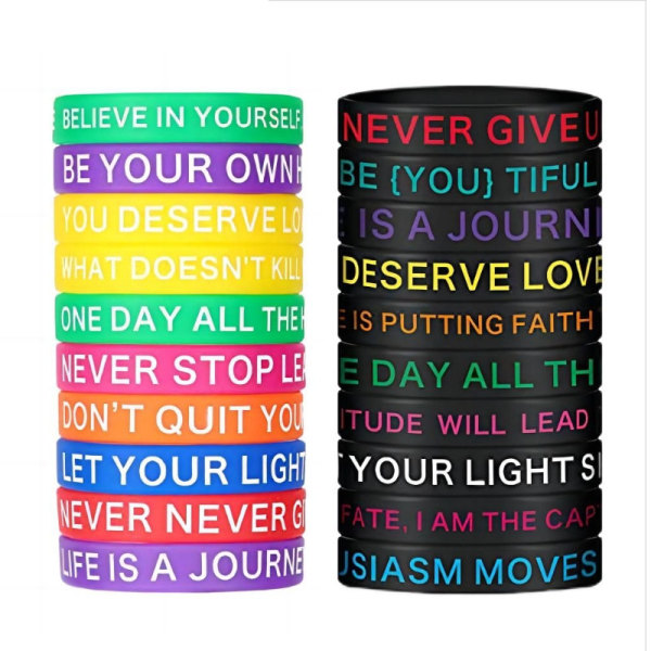 Ljusa printed citat för män och kvinnor vuxen armband färg inspirerande citat present silikon armband-（Svart）20st