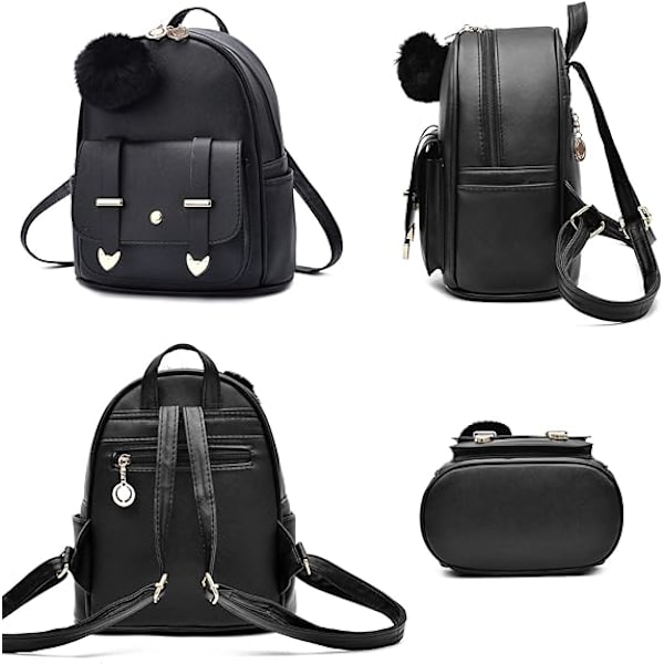 Flickor Fashion Ryggsäck Mini Ryggsäck Handväska för Kvinnor Tonårsflickor Handväskor PU Läder Pompom Ryggsäck Axelväska