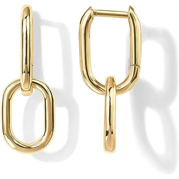 14K Guld Konvertible Link Øreringe til Kvinder | Paperclip Link Kæde Øreringe | Drop Dangle Øreringe