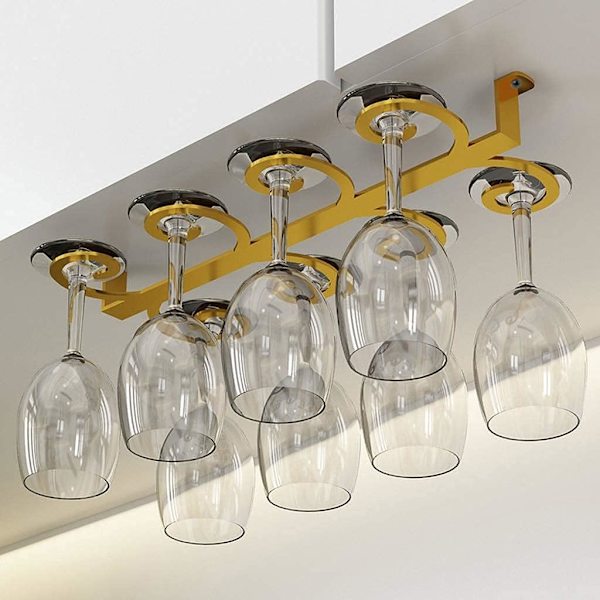 Vinglas Holder Omvendt Glas Holder, Vinglas Opbevaring Display Stativ, Nem Installation, 10kg Bæreevne, Sort/Guld/Hvid