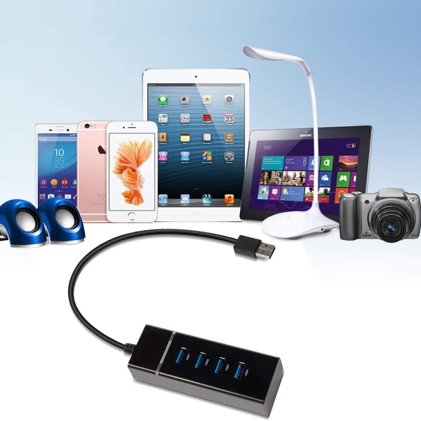 USB Hub 4 porte USB 3.0 C HUB Super Speed Data Hub kompatibel med Windows, Mac OS, Linux, Macbook, Laptop, Notebook-sort