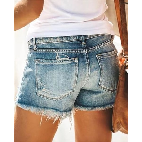 Dame Ripped Denim Shorts Mid Waist Cut Off Destroyed Hole Casual Short Jeans Distressed Frayed Hem Jean Hot Pants